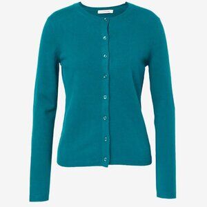 Pure Collection Cashmere Button Cardigan Sweater Crew Neck Teal Sz 8/10